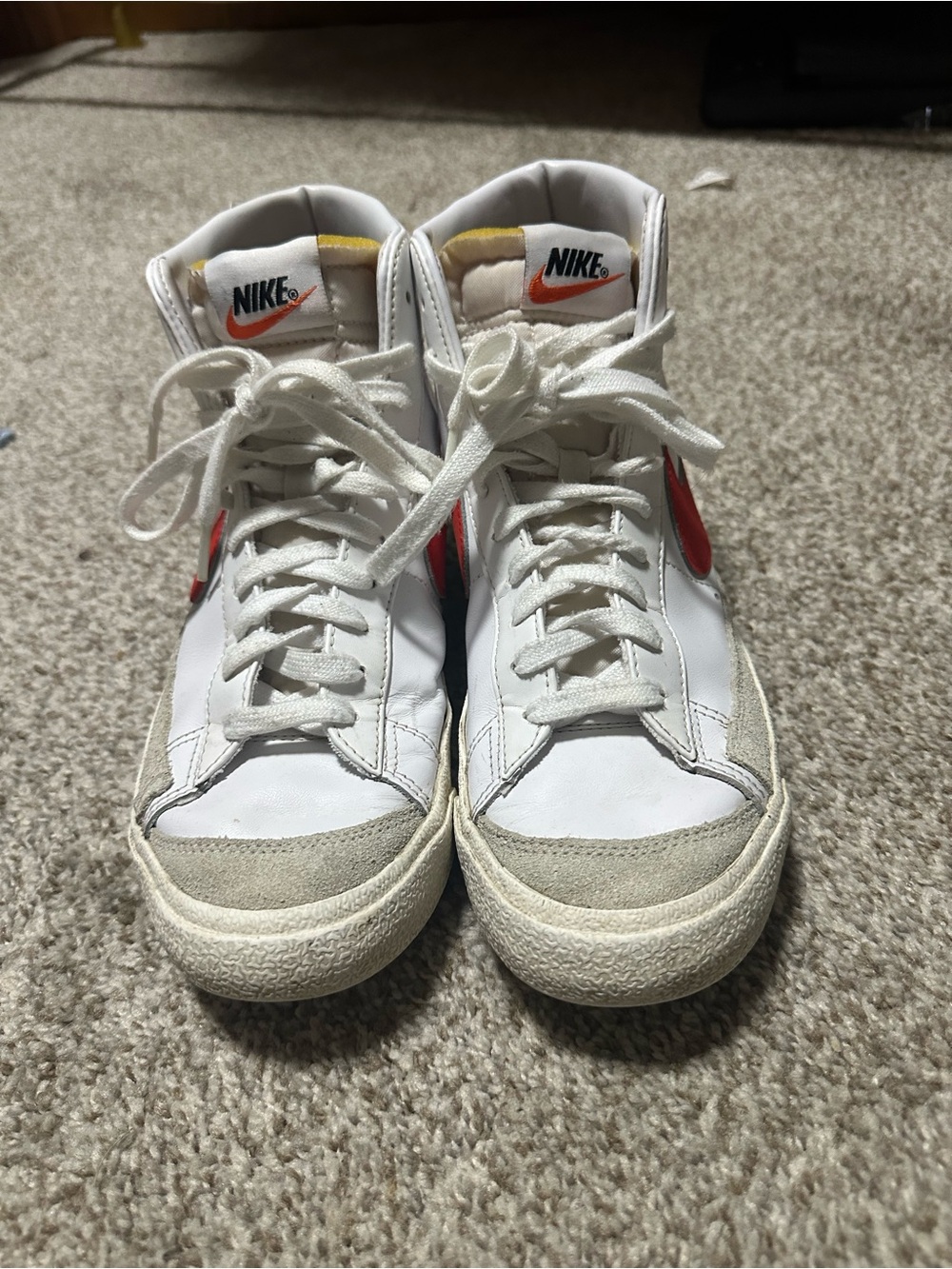 Nike White and Red Mid-Top Athletic Sneakers